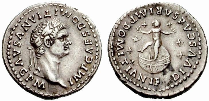 Munt met zoon van Domitian met zeven sterren